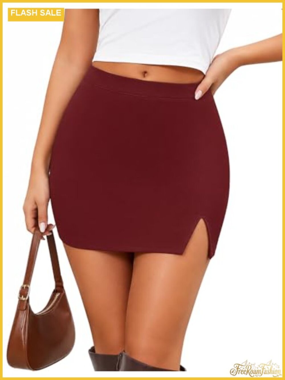 High Waist Mini Pencil Skirt with Built-in Shorts Slit Bodycon